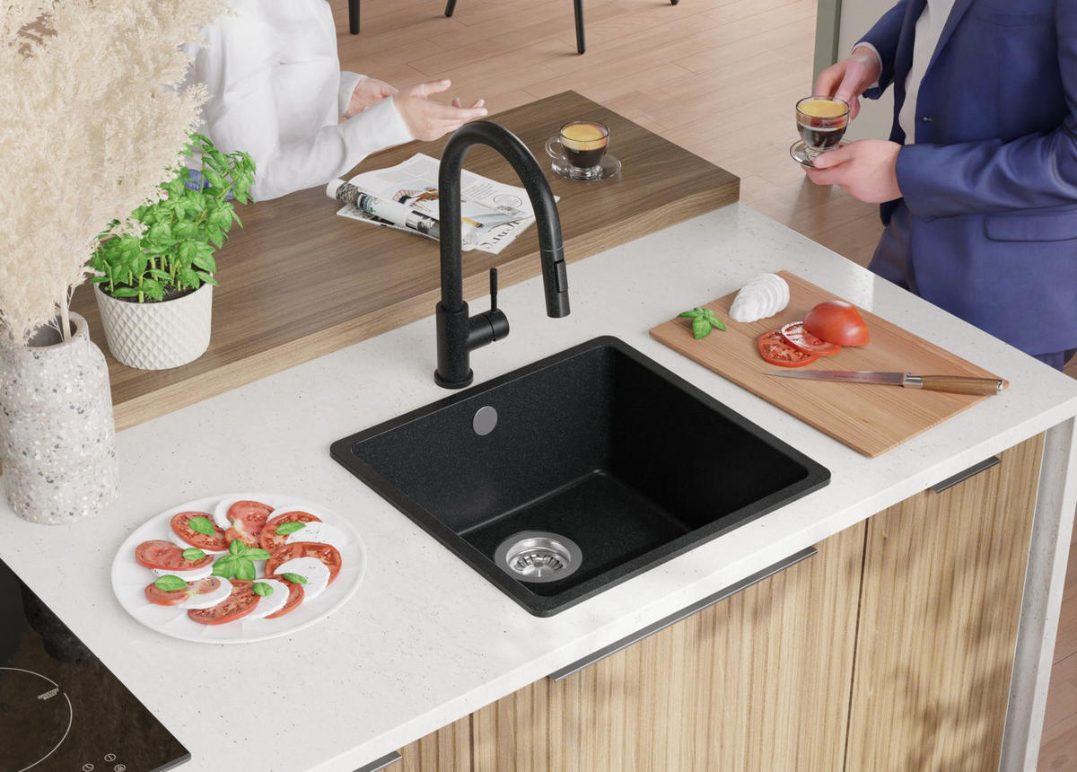 SPÜLBECKEN Venedig Slim Easy, 2-er set Anthrazit 46/44 cm 1 Becken + Ablauf-Set ab 50er Unterschrank - Chromfarben/Anthrazit, Kunststoff (46/20/44cm) - Primagran