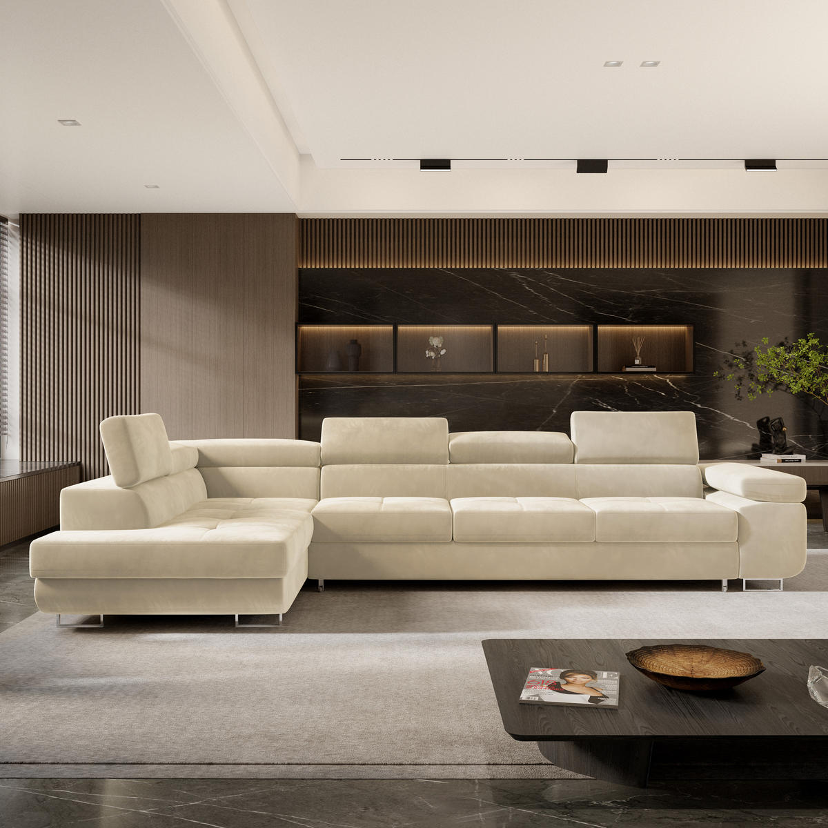 ROHOVÁ SEDAČKA VICENTE krémová - stříbrná/krémová, dřevo/kompozitní dřevo (346/202cm) - MASSENO