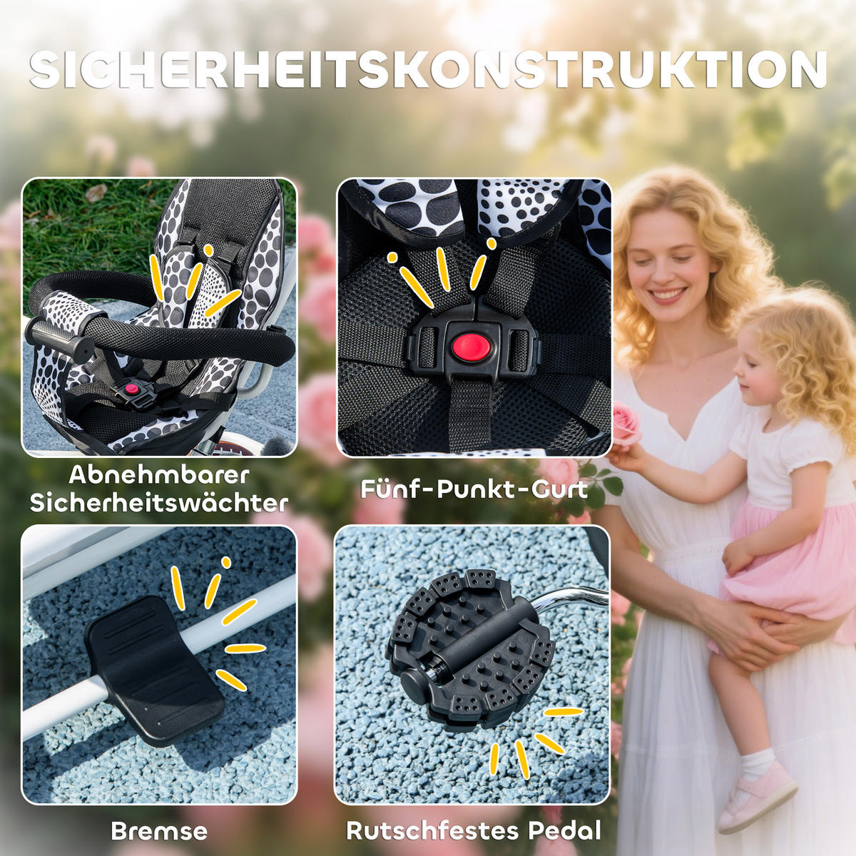 6-IN-1 Dreirad mit Schubstange, Kinderdreirad mit abnehmbarem Sonnendach Weiß - Weiß, Metall (105/47/98cm) - HOMCOM