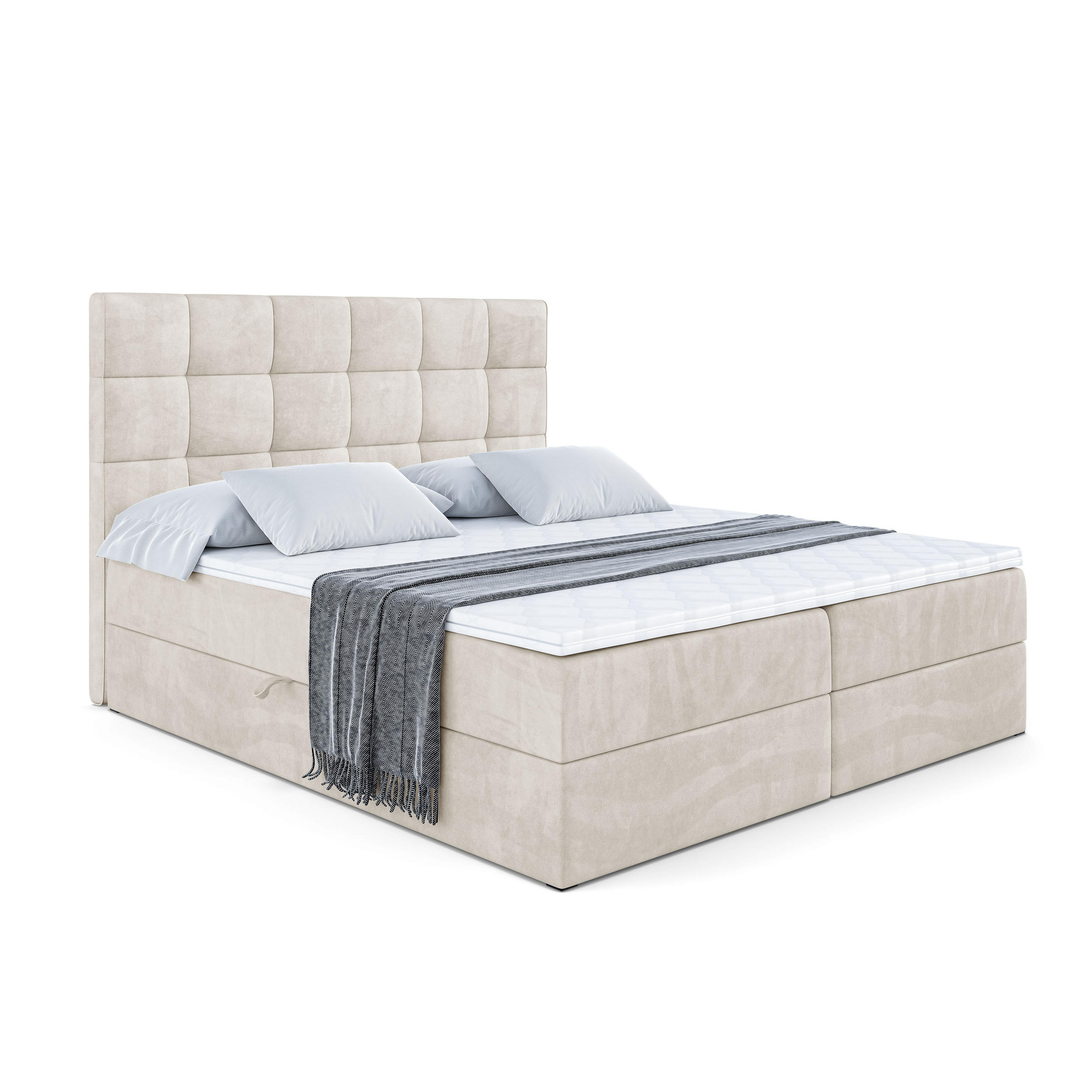 BOXBETT mit H4-Matratze und Lattenrost - APO - 200x200 Ecru - Ecru, Holzwerkstoff (200/200cm) - ALTDECOR