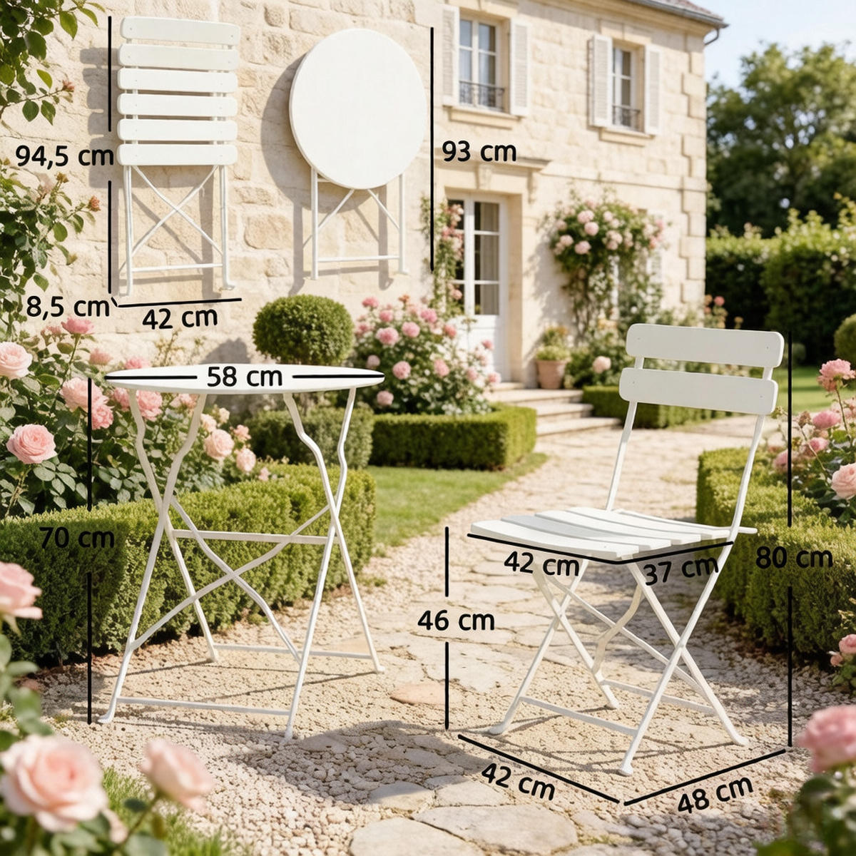 GARTENMÖBEL,1 Esstisch+2 Stühle - Weiß, Metall - Vallsero