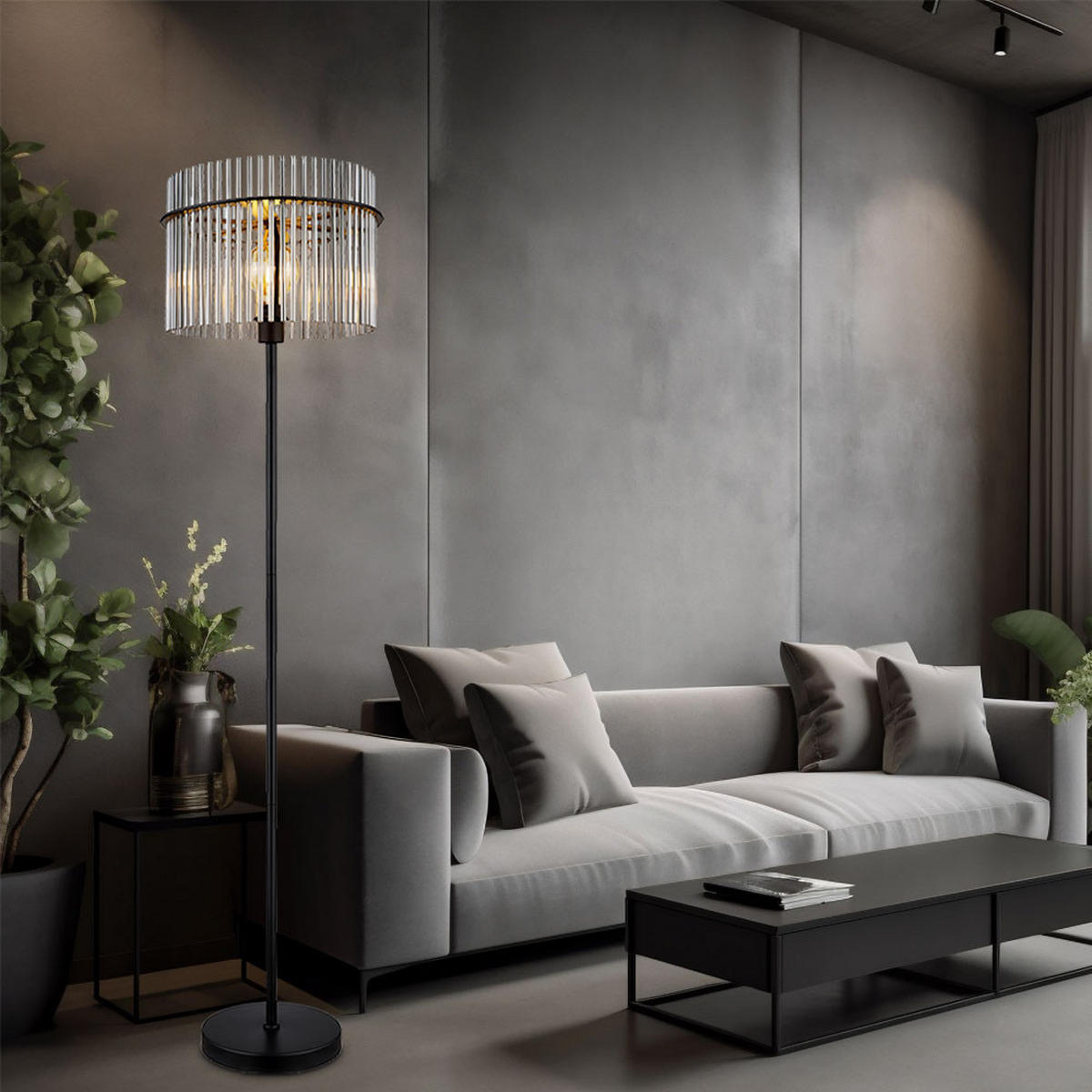 LED STEHLEUCHTE GORLEY Grau Rauchoptik - Grau, Glas (38/38/152cm) - Globo Lighting