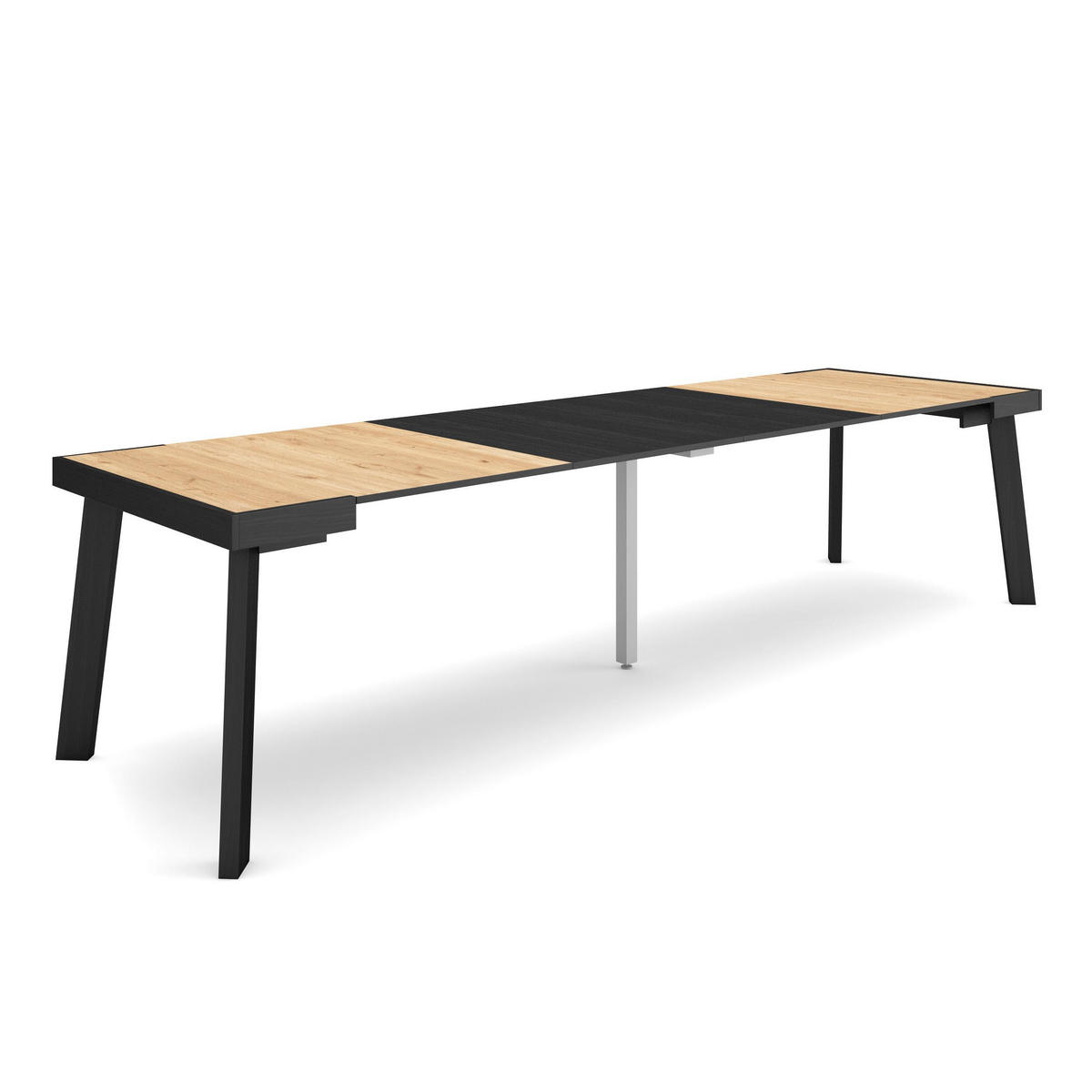 KONSOLENTISCH ausziehbar 58 bis 302cm, für 14 Gäste, eiche, schwarz, 90/58/73cm - Multicolor/Schwarz, Holzwerkstoff (90/302/73cm) - Skraut Home