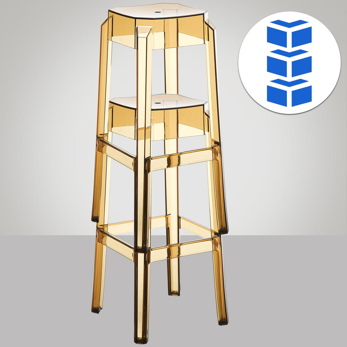BARHOCKER 2er Set Kunststoff bernstein - Eukalyptusholzfarben/Bernsteinfarben, Kunststoff (36/75/36cm) - CLP