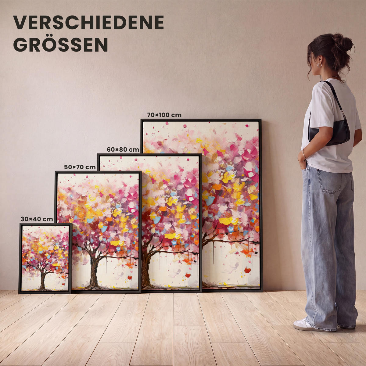 LEINWAND Bilder mit Rahmen - Aquarell - Baum - Kunst - Abstrakt - 30x40 - Multicolor, Textil (30/40cm) - MuchoWow