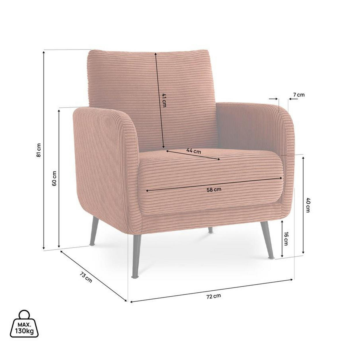 DESIGNER-SESSEL Emma aus Cord in Terrakotta - Rotbraun/Terracotta, Holz/Holzwerkstoff (71/81/75cm) - Sicaan