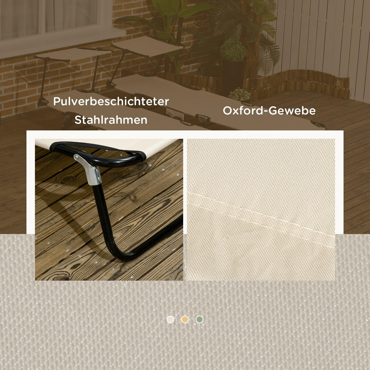 SONNENLIEGE 2er Set klappbar mit Sonnendach verstellbar Rückenlehne - Schwarz/Braun, Textil/Metall (56/28/190cm) - Outsunny