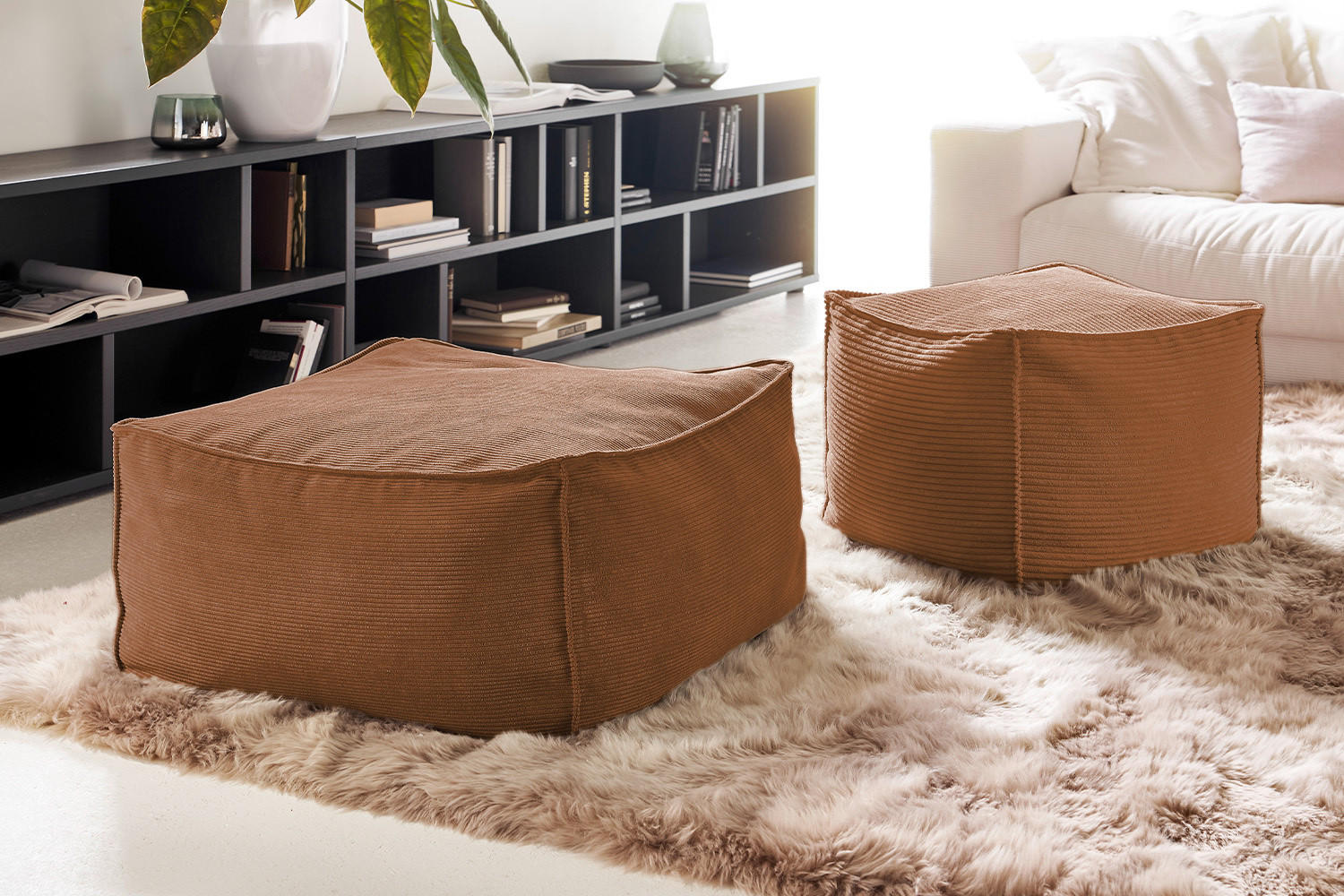 HOCKER ALEA Braun Cord - Braun, Textil (86/38/86cm) - KAWOLA