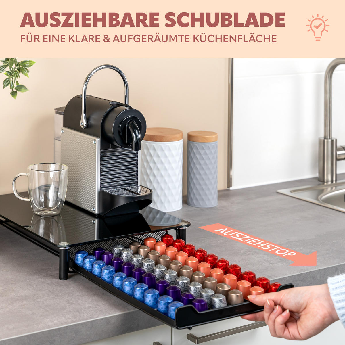 KAFFEEKAPSEL-BOX, für Nespresso, schwarz - Schwarz, Metall (31/7/40.5cm) - bremermann