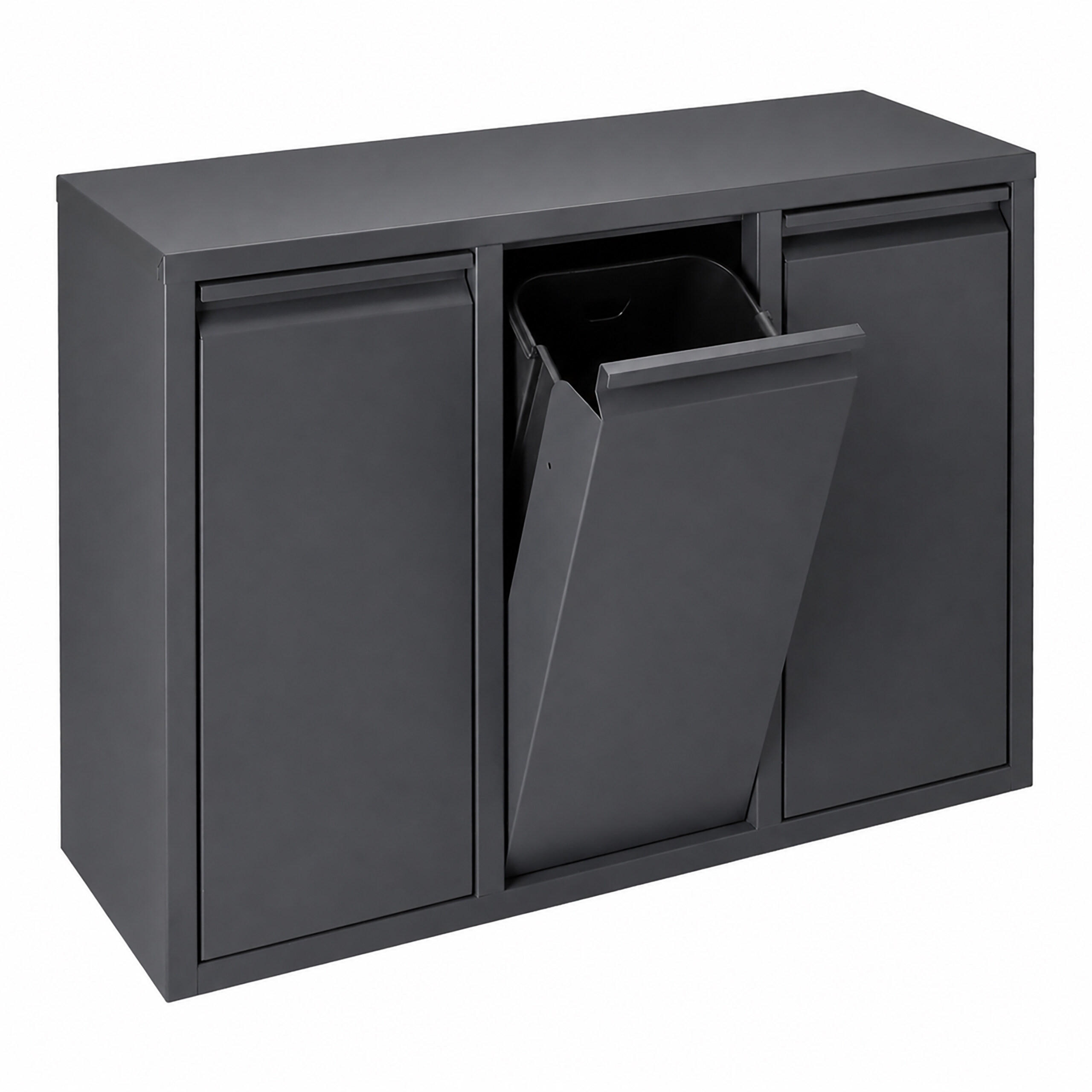 MÜLLEIMER Anthrazit 3-Fach kippbar 3x10 l - Anthrazit, Kunststoff/Metall (65/49/25cm) - Relaxdays