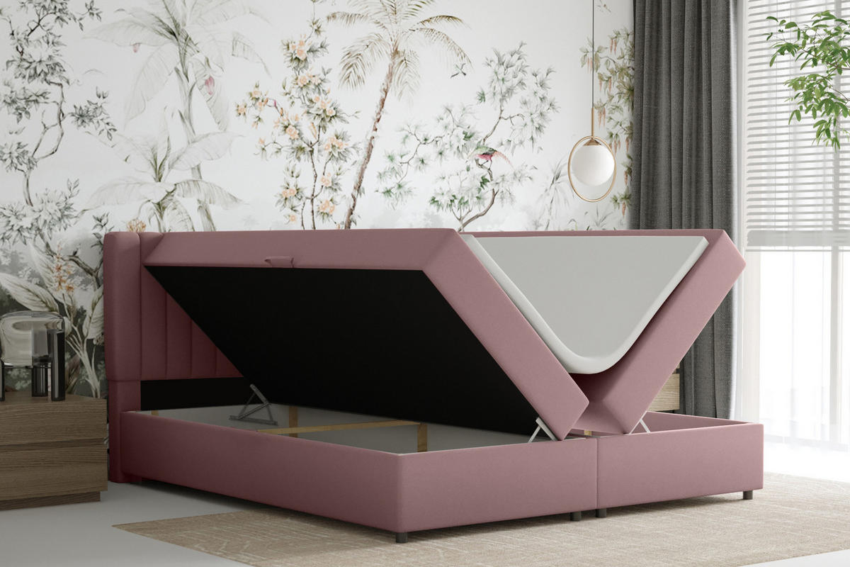 BOXBETT Everest rosa 180 x 200 cm Doppelbett mit hochwertiger Bonell-Matratze und Topper - Rosa, Holz (180/200cm) - Panda Möbel