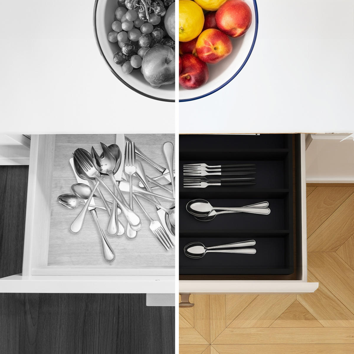 BESTECKKASTEN Bambus - Schwarz, Holz/Holzwerkstoff (35.5/5/25.5cm) - Relaxdays