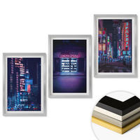 WANDBILDER 3er Set - 40x60 cm Silberner Rahmen - Neon-Eingang zur nächtlichen Stadt - Silberfarben, Kunststoff (40/60cm) - ArtPrintCave