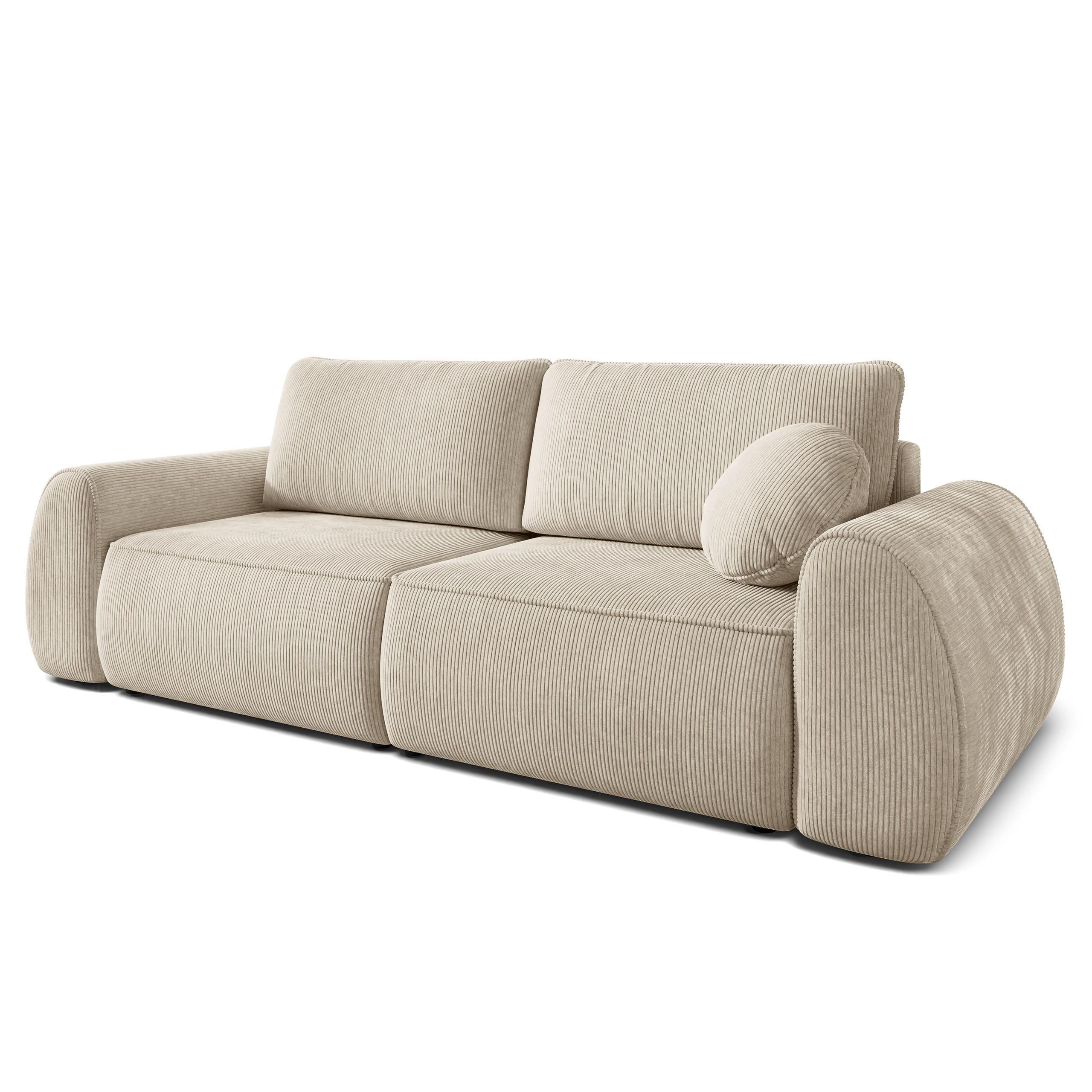 BETTSOFA ZEFEO Creme Kordstoff mit Schlaffunktion - Creme, Textil (264/96/106cm) - MASSENO