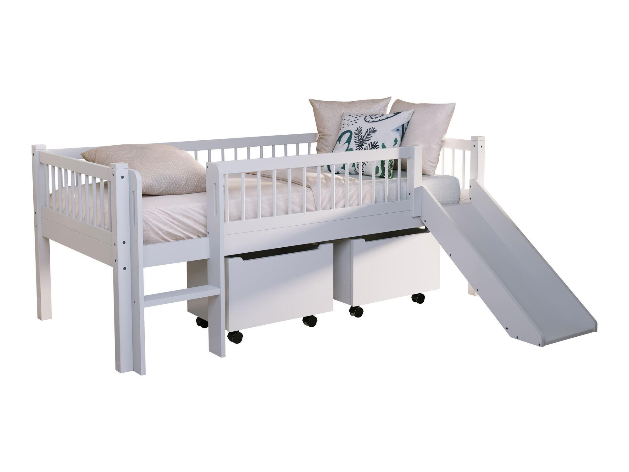 SPIELBETT 90x200 Keeley Buche Weiß Rutsche Boxen Leiter - Weiß, Holz (90/200cm) - 58aufmkessel