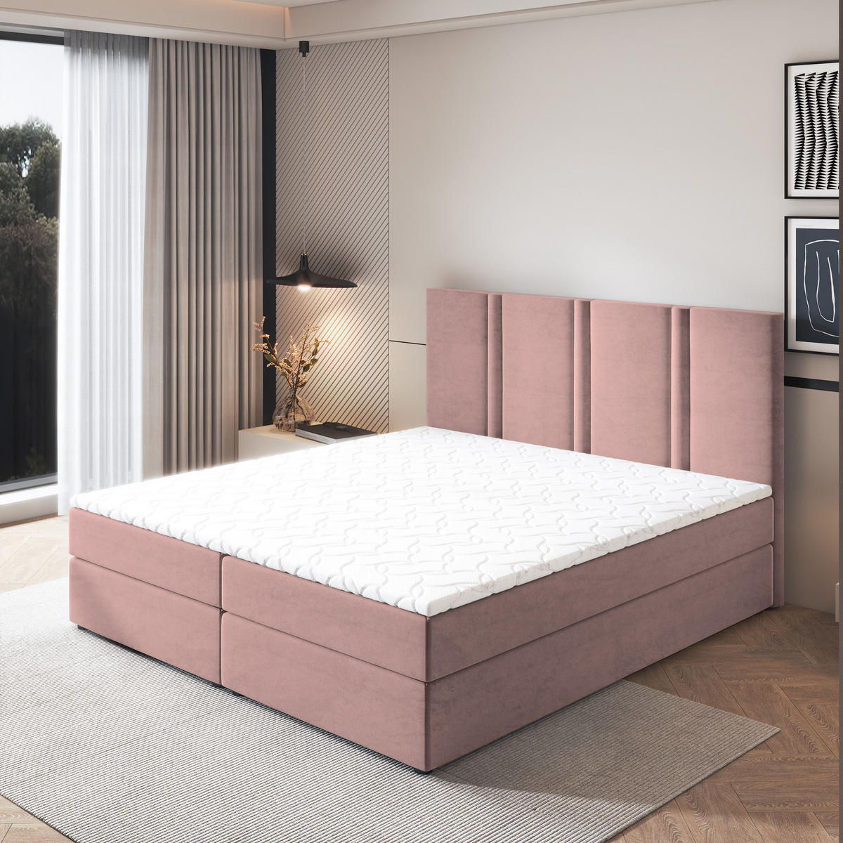 BOXBETT LARIO 160x200 cm mit Matratze und Topper - Rosa - Rosa, Holz (160/200cm) - MASSENO