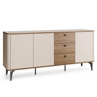 KOMODA Aurora se 3 dveřmi a 3 zásuvkami, kovové nohy, 180 cm, ořech + kašmír - černá/kašmírová, kov/kompozitní dřevo (180/81/40cm) - Beautysofa