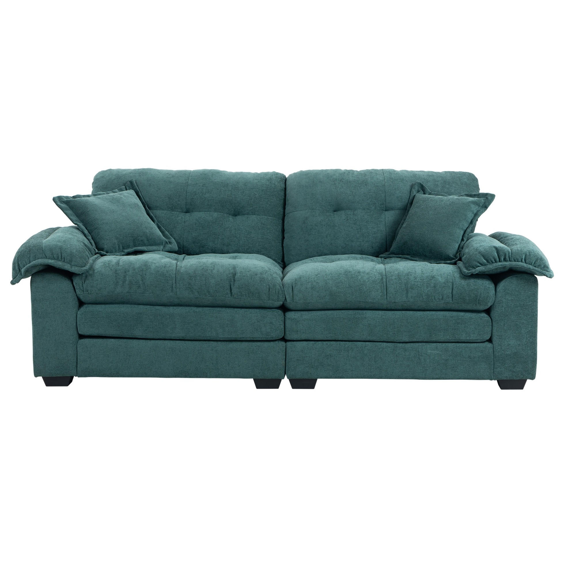2-SITZER 214/89/93 cm grün aus Chenille mit tiefem Sitz und Doppelschichtpolster - Grün, Textil (90.1/87.6/213.4cm) - OKWISH
