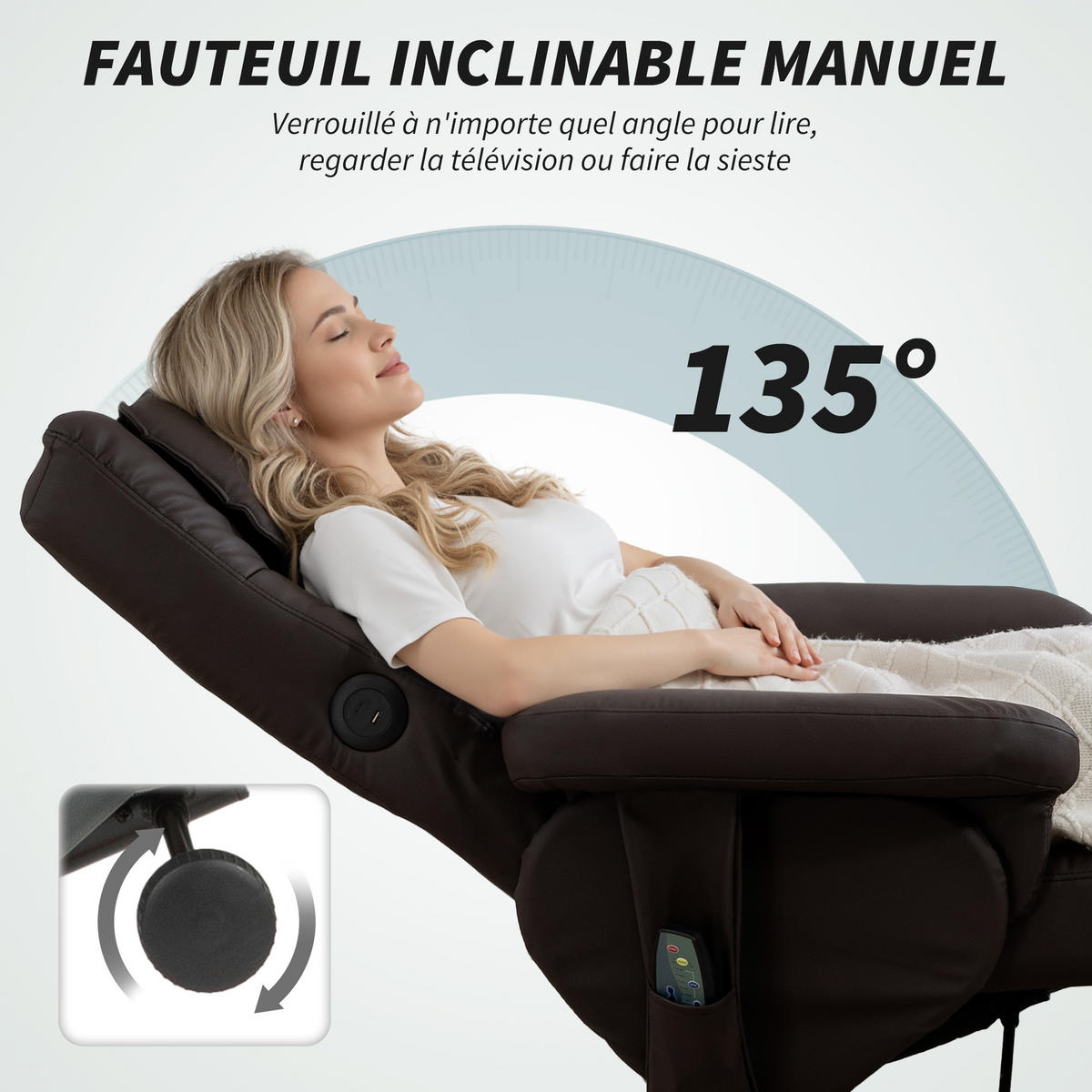 MASSAGESESSEL DE-15432 neigbar mit Staufach und Massage - Braun, Metall (78/93/86cm) - ComfortXL