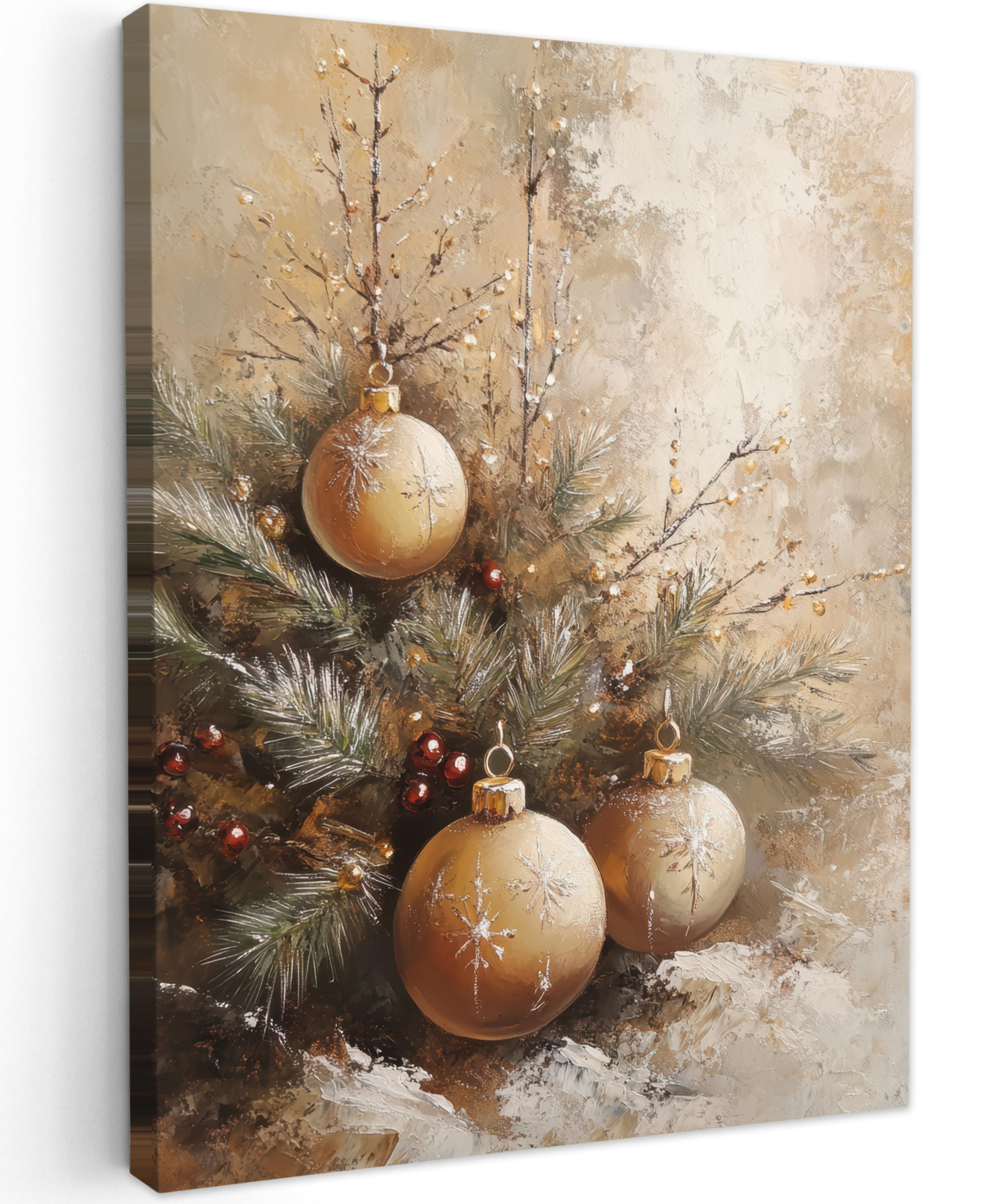 LEINWANDBILD Weihnachten - Kugeln - Beige - Gold 60x80 cm - Goldfarben, Textil (60/80cm) - MuchoWow