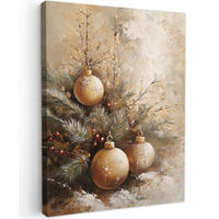 LEINWANDBILD Weihnachten - Kugeln - Beige - Gold 60x80 cm - Goldfarben, Textil (60/80cm) - MuchoWow