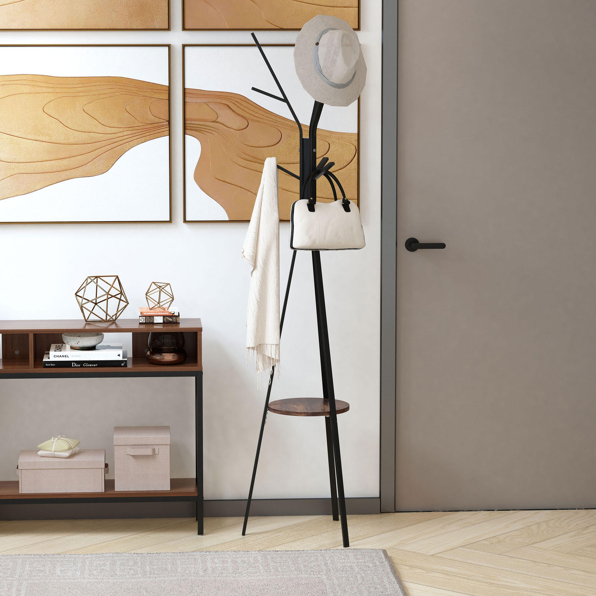 KLEIDERSTÄNDER - Braun, Holzwerkstoff/Metall (45/180/45cm) - HOMCOM