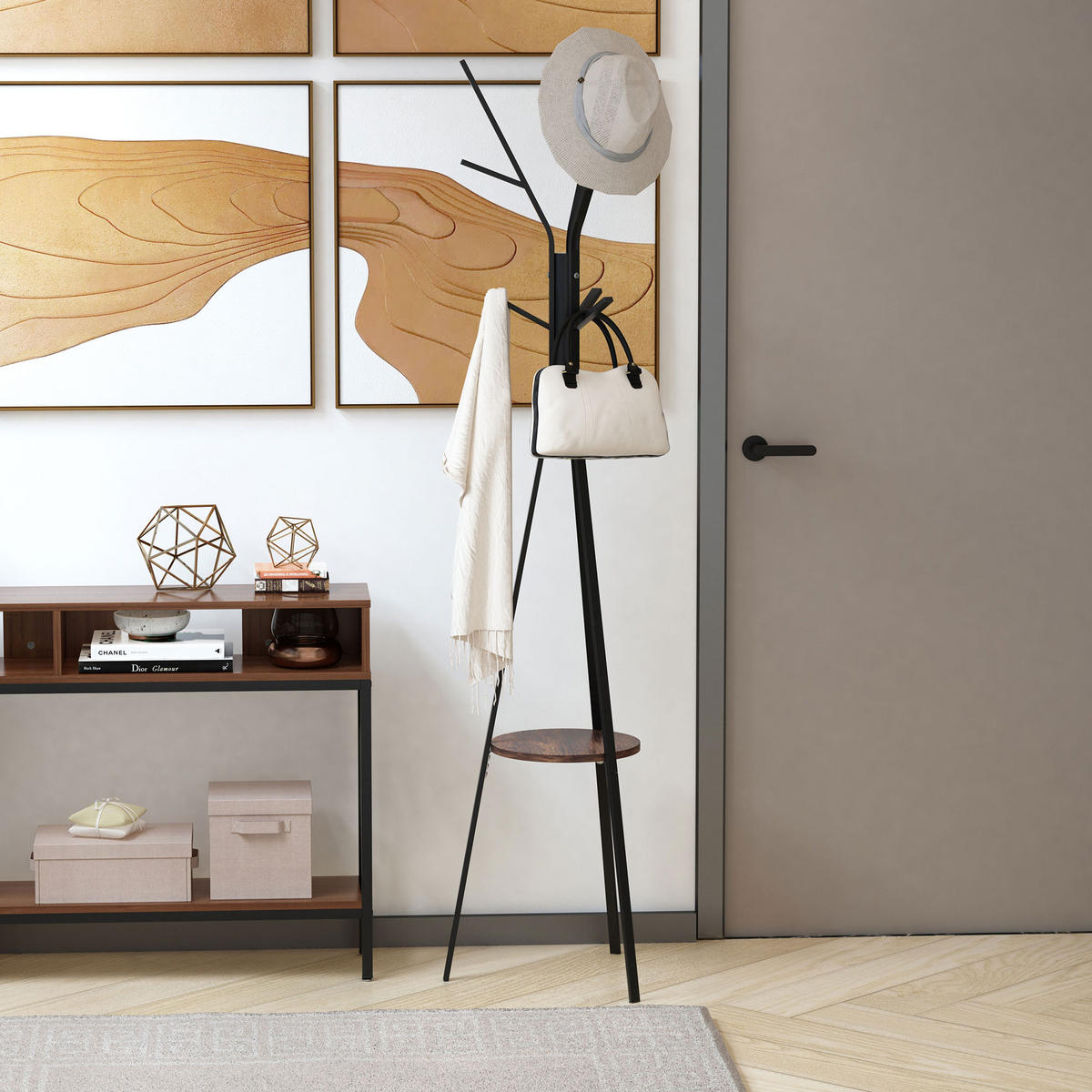 KLEIDERSTÄNDER - Braun, Holzwerkstoff/Metall (45/180/45cm) - HOMCOM
