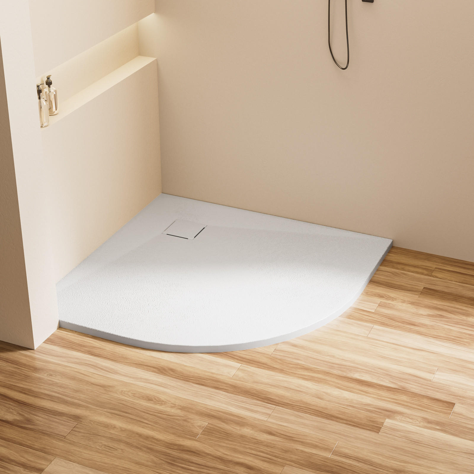 DUSCHWANNE Viertelkreis mit rutschhemmender Oberfläche Weiß 90/90 cm - Weiß, Naturmaterialen (90/2.6/90cm) - EMKE