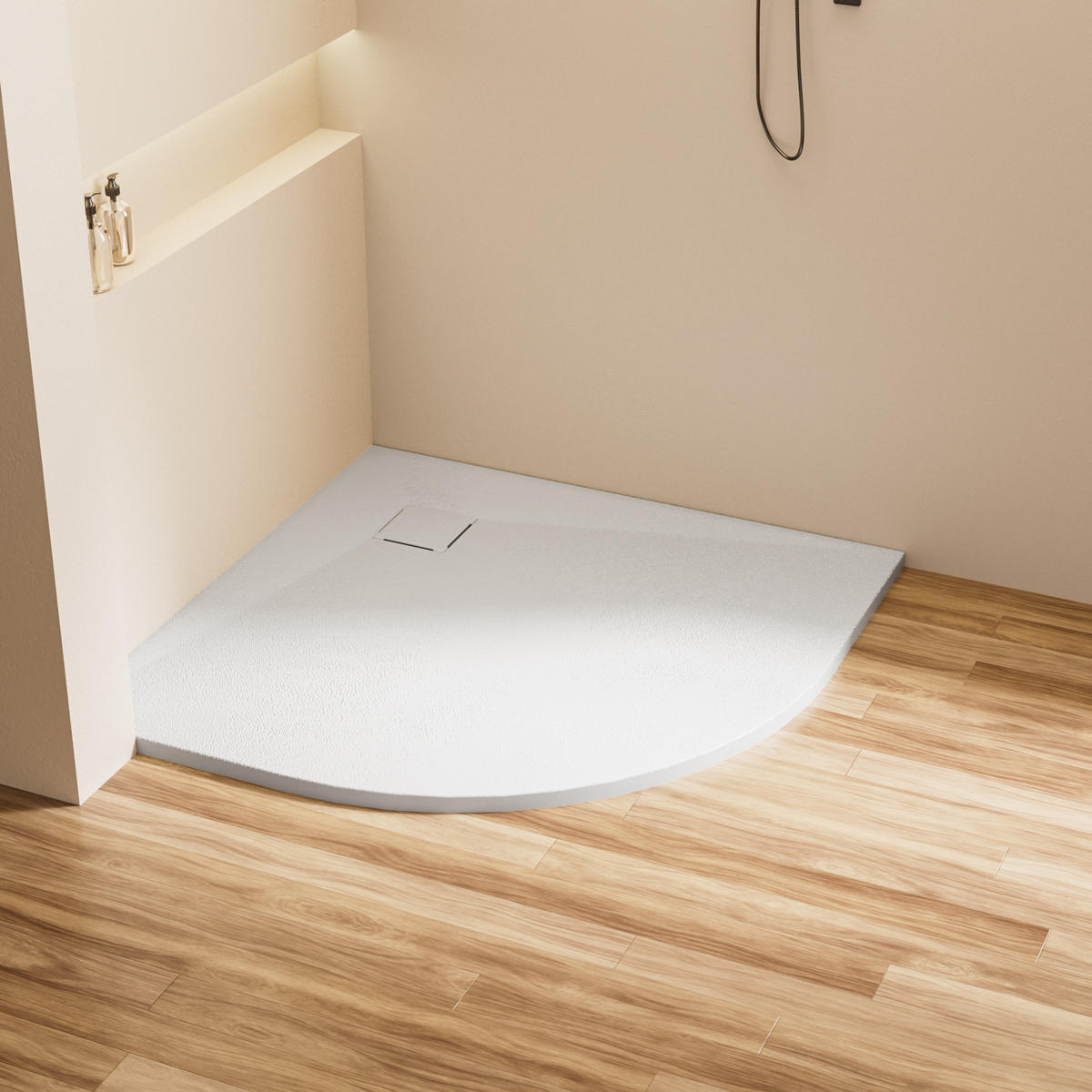 DUSCHWANNE Viertelkreis mit rutschhemmender Oberfläche Weiß 90/90 cm - Weiß, Naturmaterialien (90/2.6/90cm) - EMKE