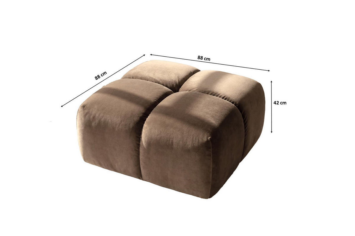 HOCKER, Pouf, Veloursstoff Bluvel, Latte, Averro - Hellbraun, Holz (88/42/88cm) - Kaiser Möbel