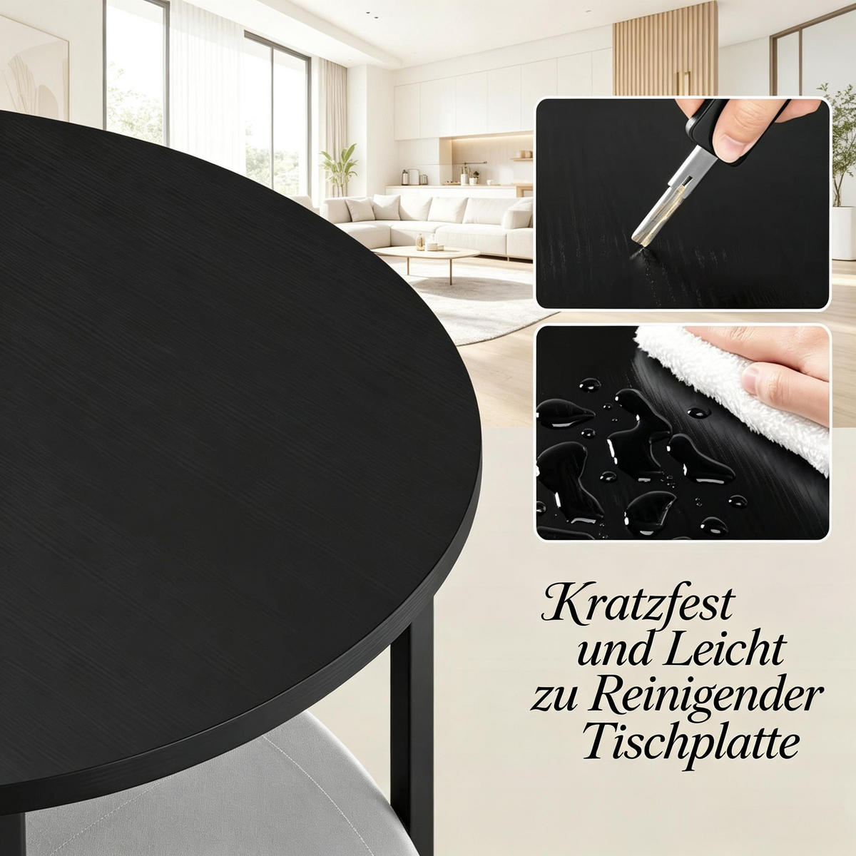 COUCHTISCH DE-37243 rund mit Leinwandkorb Schwarz - Schwarz, Metall (80/80/50cm) - ComfortXL