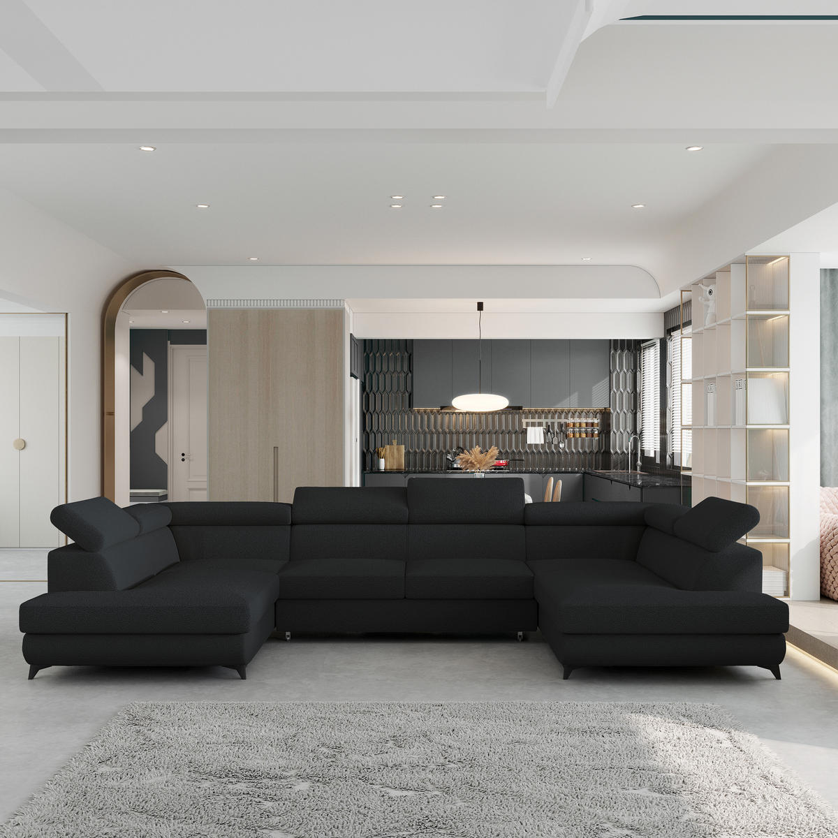 ROHOVÁ SEDAČKA VINTESSA černá - černá, kov/dřevo (323/190cm) - MASSENO