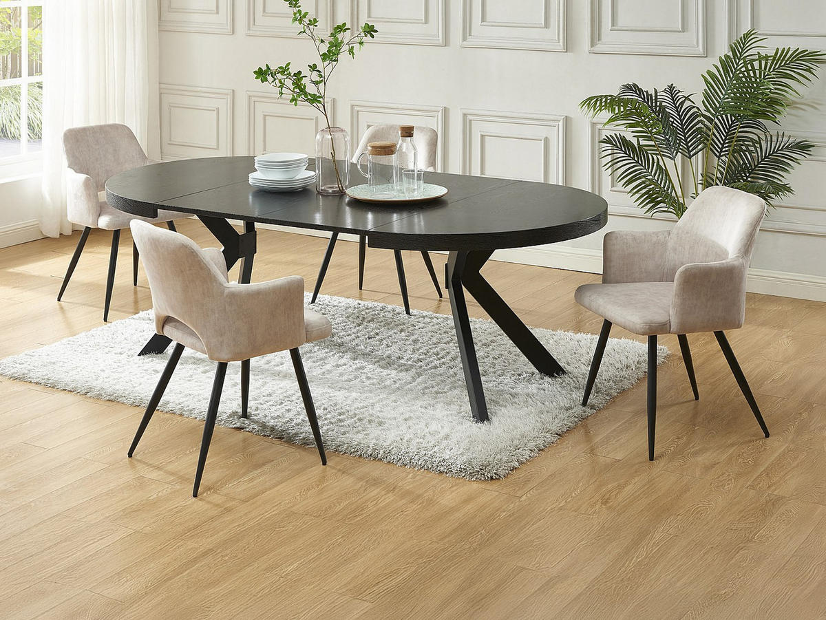 SET Tisch KOMONI + 4 Stühle KADIJA - Schwarz & Beige - Schwarz, Holz (220/76/120cm) - Vente-Unique