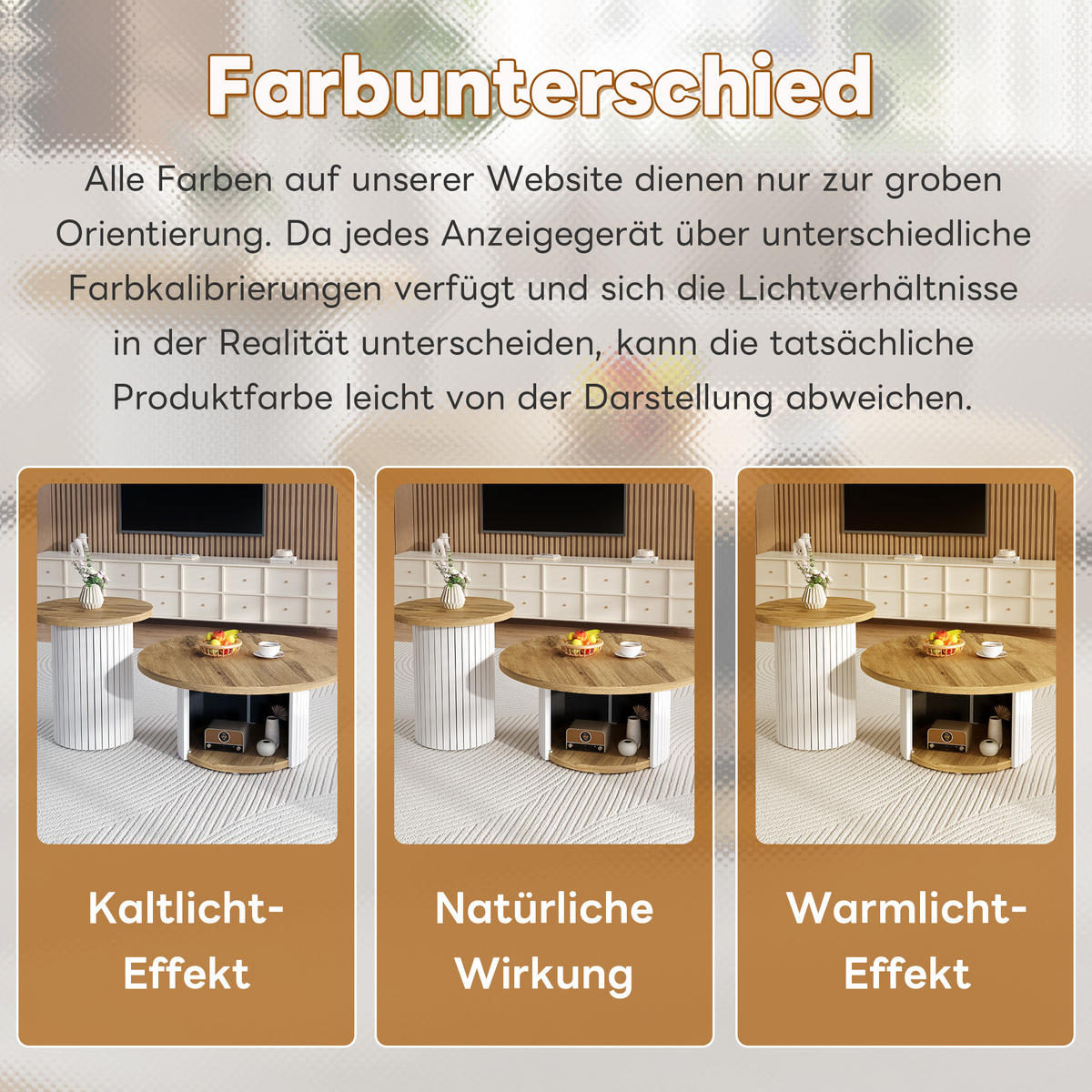 COUCHTISCH in Naturfarben Wohnzimmertisch- Set mit 2 runden Tischen,B75/T75/H50cm und B45/T45/H35cm - Weiß/Naturfarben, Holzwerkstoff (75/75/50cm) - STILVORA