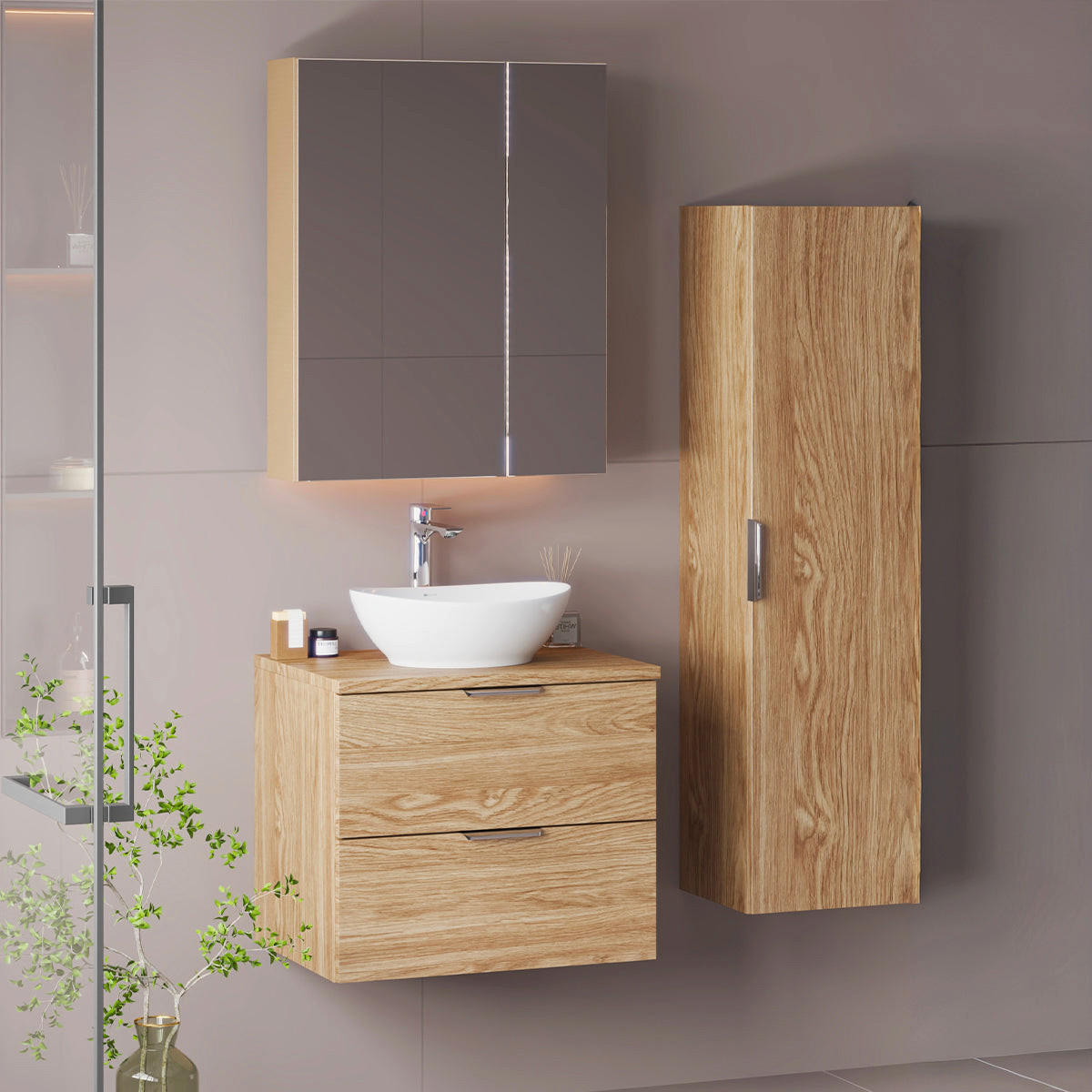 BADMÖBEL 60.6cm Astrid 2er-Set Holz - Braun, Holzwerkstoff (60.6/52.2/46.5cm) - Petits-meubles