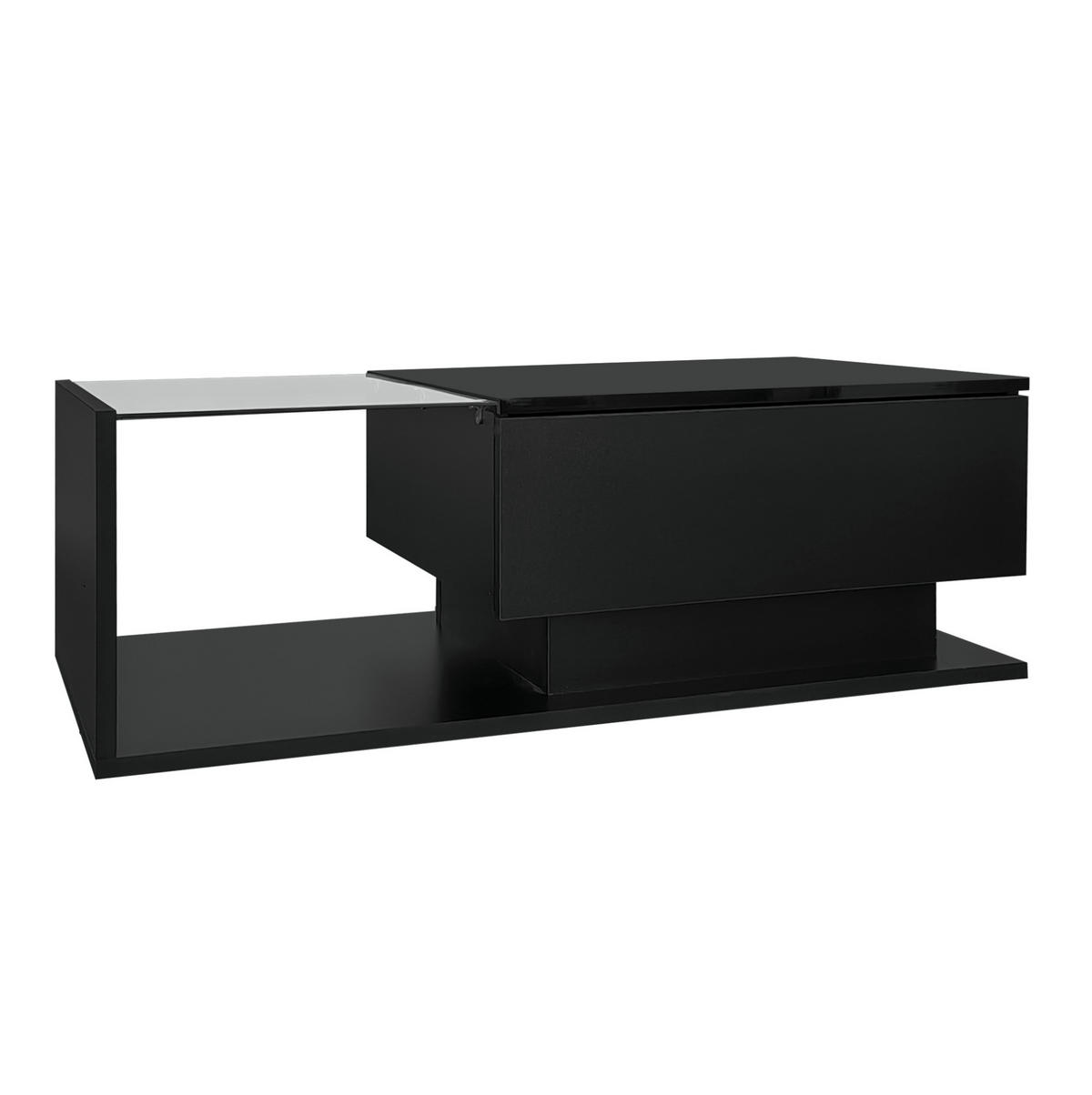 COUCHTISCH, Schwarz Hochglanz mit Glasplatte und 1 Schublade, integrierte LED‑Steuerung, 100/50/32 cm,Schwarz - Schwarz, Holzwerkstoff (100/50/32cm) - Redom