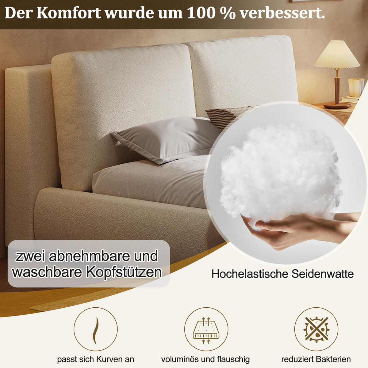 POLSTERBETT 180/200 cm mit Lattenrost, hydraulischem Stauraum und Bouclé-Bezug, Beige - Beige, Textil (180/200cm) - Redom