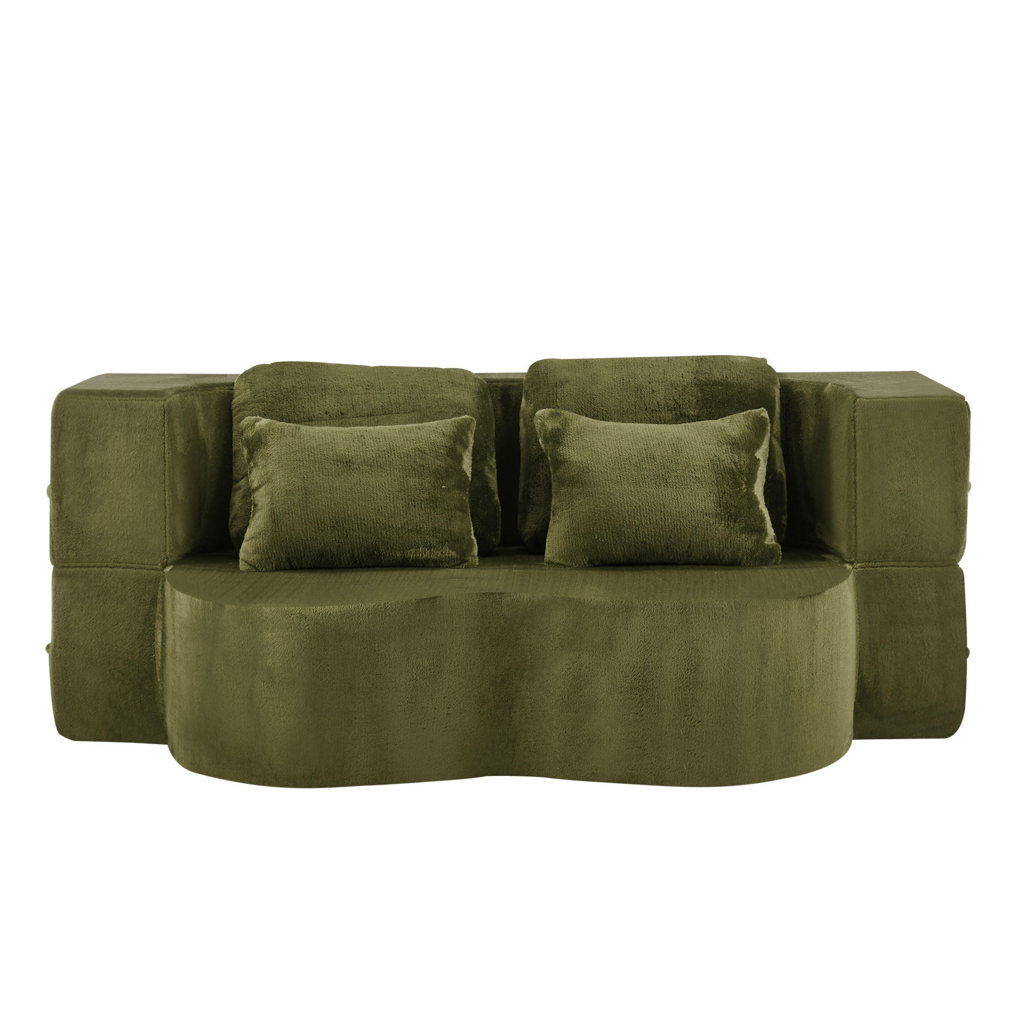 2-SITZER SCHLAFSOFA Flanell Grün mit 4 Kissen - Grün, Textil (198/76/120cm) - WISHDOR