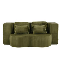 2-SITZER SCHLAFSOFA Flanell Grün mit 4 Kissen - Grün, Textil (198/76/120cm) - WISHDOR