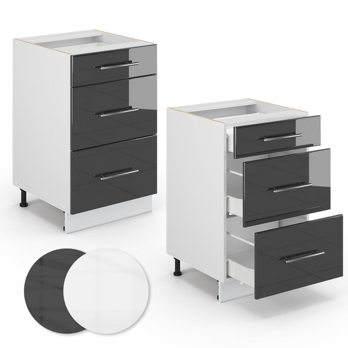 KÜCHENUNTERSCHRANK Fame-Line Anthrazit Hochglanz 50 cm ohne AP - Anthrazit/Weiß, Holzwerkstoff (50/82/51.6cm) - Vicco