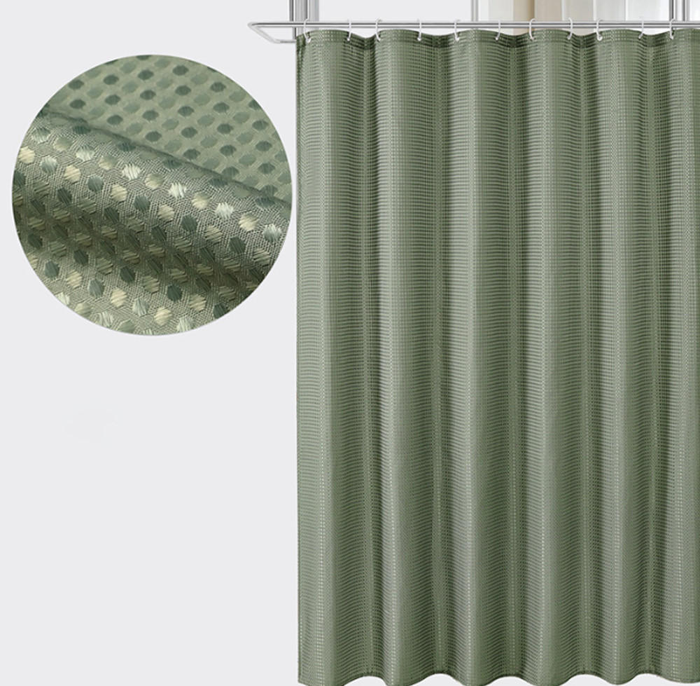 DUSCHVORHANG Grün Waffelstruktur Polyester wasserdicht mit Haken Badewanne Badezimmer - Grün, Textil (180/180cm) - MCBOSON