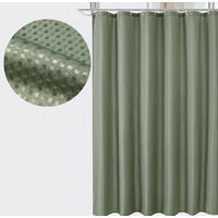 DUSCHVORHANG Grün Waffelstruktur Polyester wasserdicht mit Haken Badewanne Badezimmer - Grün, Textil (180/180cm) - MCBOSON
