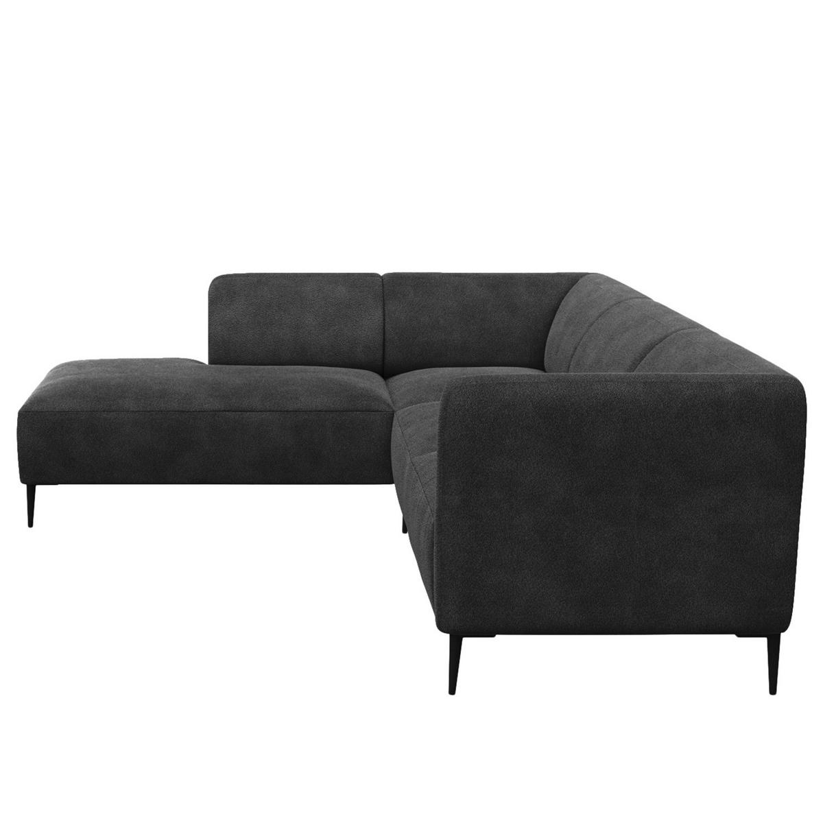 2,5-SITZER ECKSOFA mit Ottomane - Anthrazit/Schwarz, Textil/Metall (252/205cm) - home24