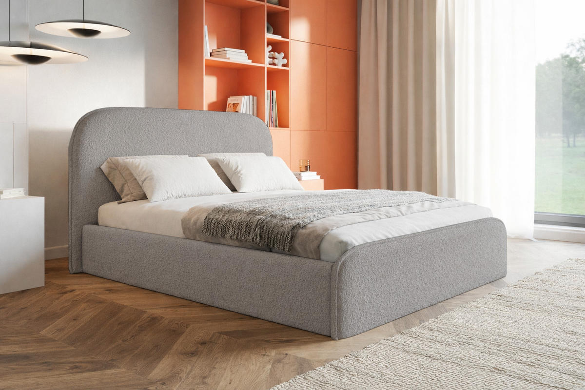 DOPPELBETT 180x200 Wendra Slim mit Lattenrost, Bettkasten, Boucle, Hellgrau - Hellgrau, Holz/Textil (180/200cm) - Emporius