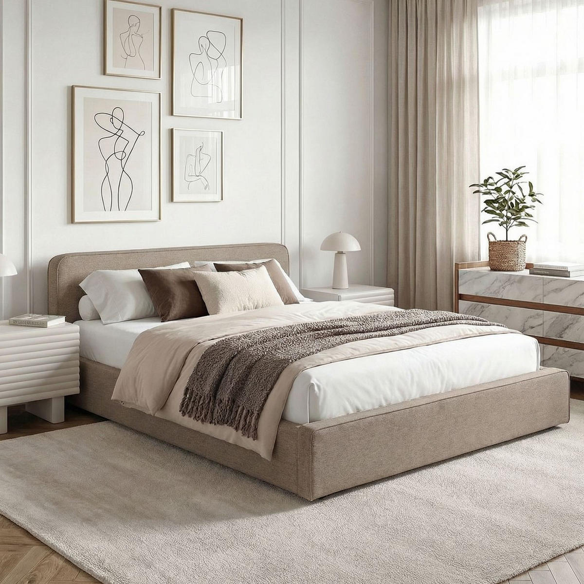 POLSTERBETT MARINI 140x200 cm greige - Greige, Textil (140/200cm) - IDIMEX