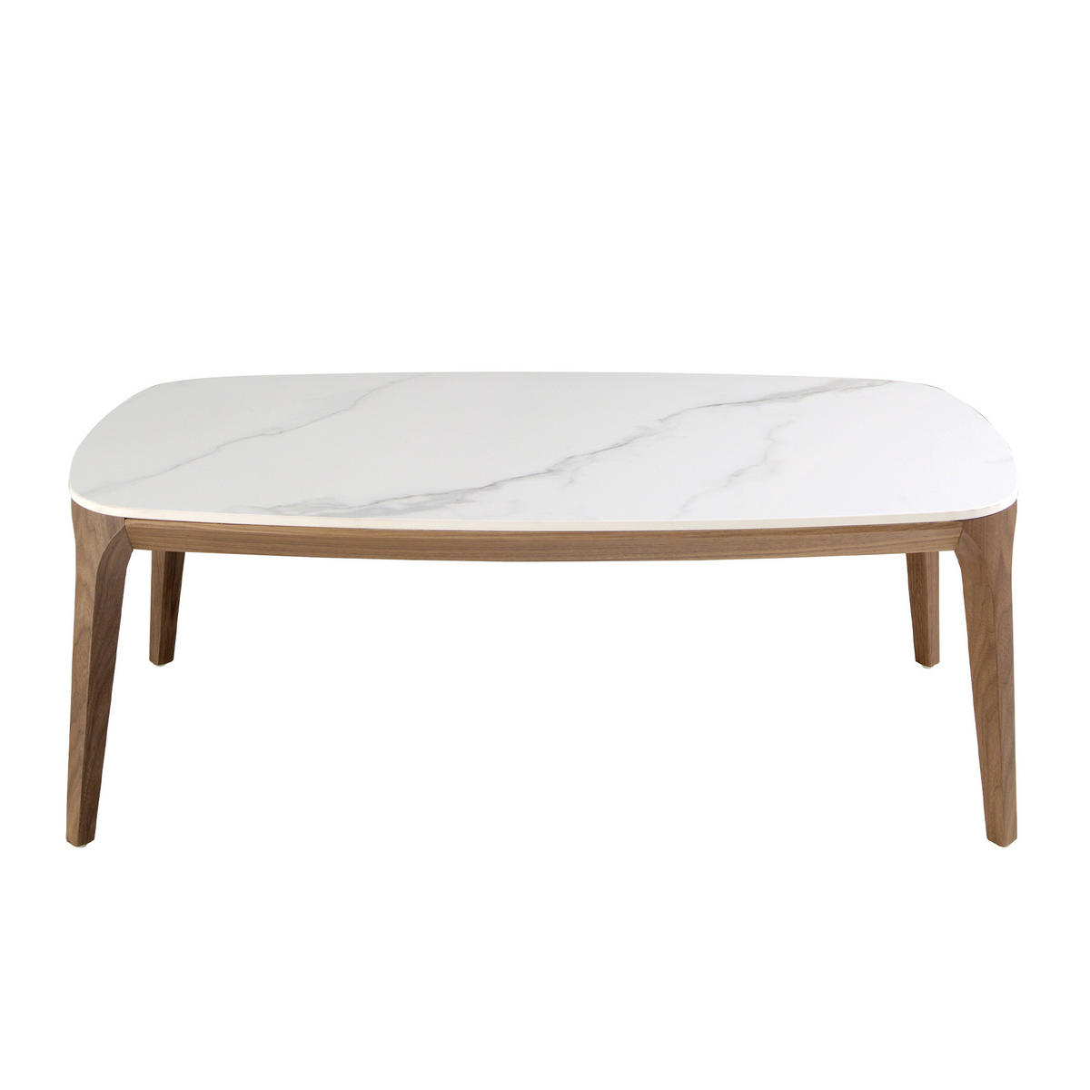 COUCHTISCH Ovaler Tisch aus Porzellan, Marmor und Nussbaum 119/65/41 cm - Walnussfarben/Weiß, Keramik (65/119/41cm) - ANGEL CERDA