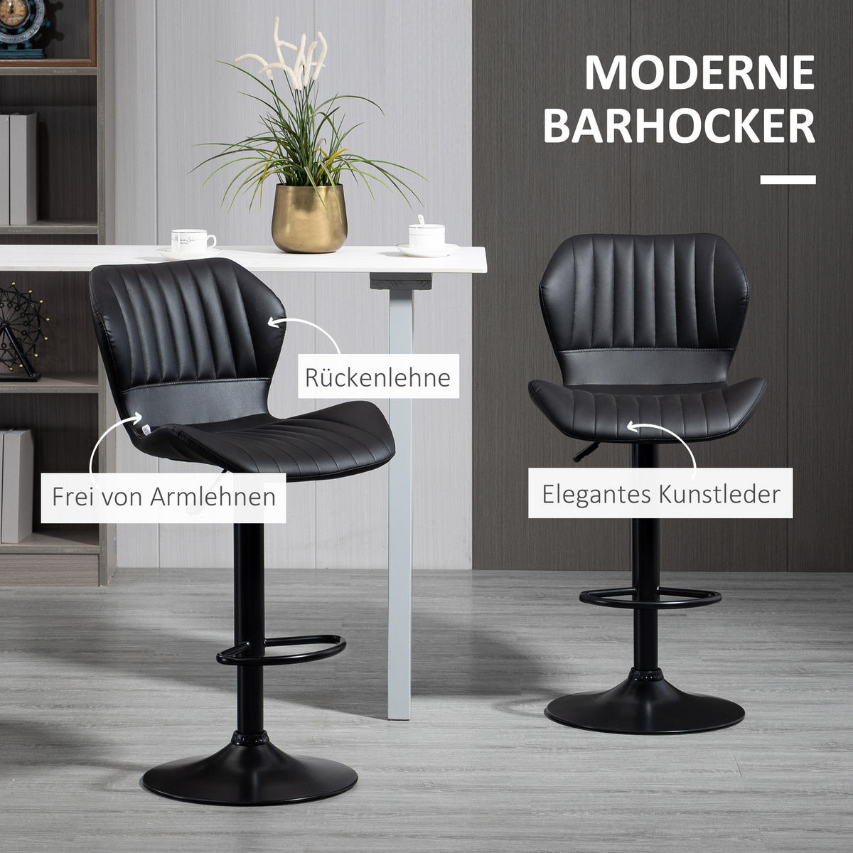 BARHOCKER Kunstleder Schaumstoff Schwarz - Schwarz, Kunststoff (55.5/110/48.5cm) - HOMCOM
