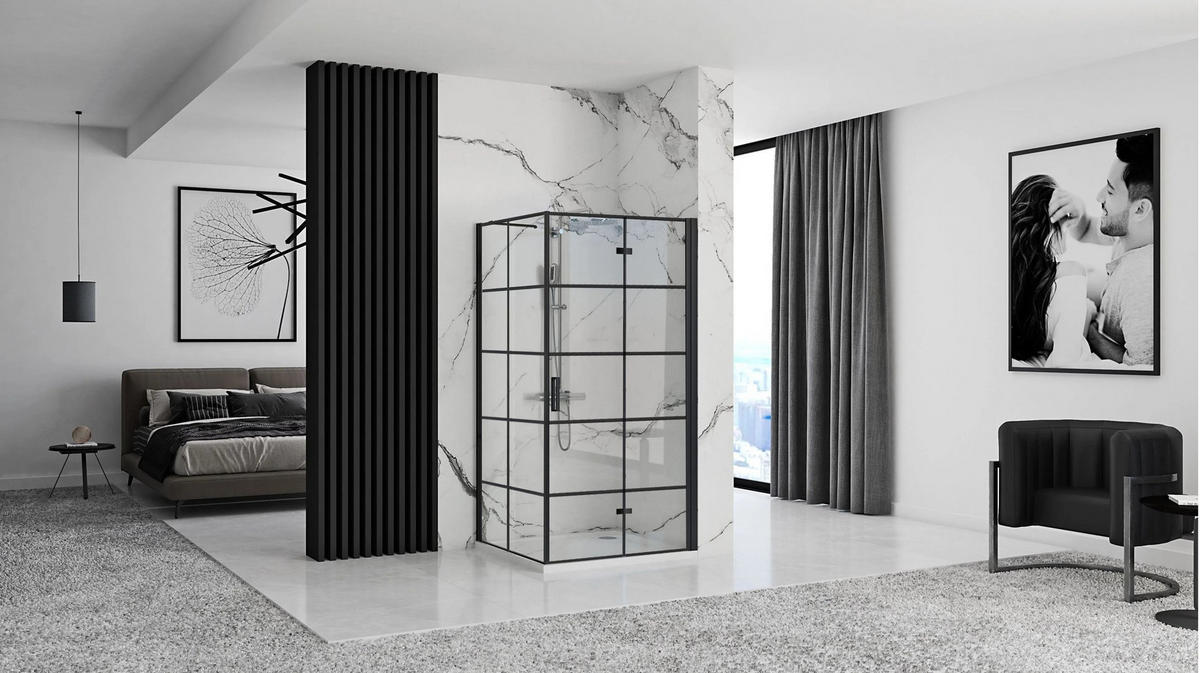 DUSCHKABINE Rea Molier Black 80x90 - Schwarz, Glas (80/90/190cm) - REA
