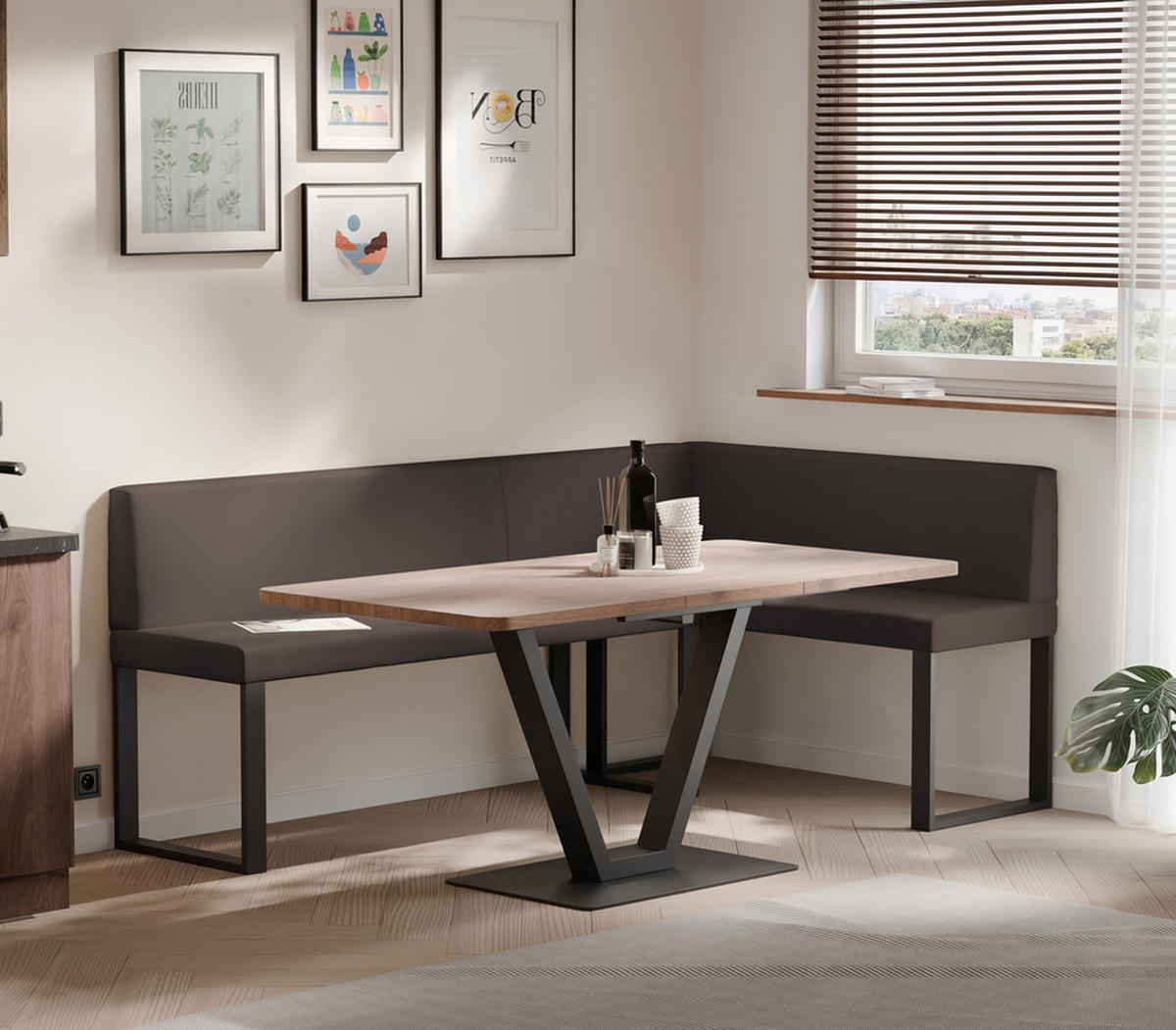 ECKBANK rechts SANA U Kunstleder glatt, 142/196 cm Braun - Braun, Kunststoff/Textil (142/196cm) - Idohome
