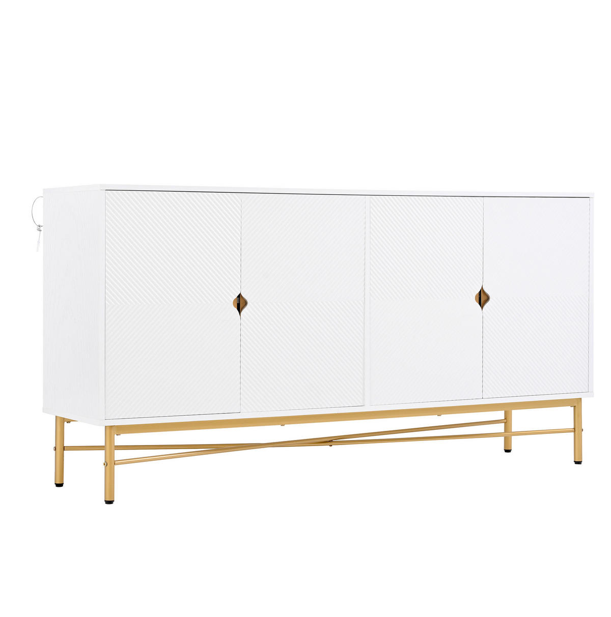SIDEBOARD aus MDF und Spanplatte 160x40x82 cm Weiß mit 4 Türen, Soft-Close und strukturierter Front - Weiß, Holzwerkstoff (160/82/40cm) - Modfu